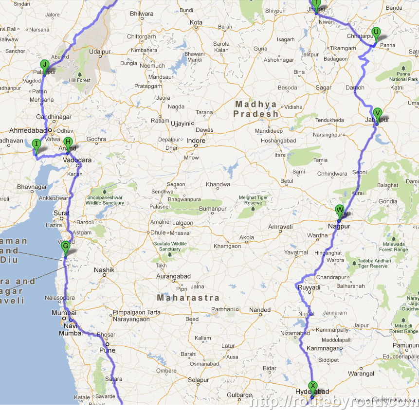 India Road Trip - Google Map - Central India