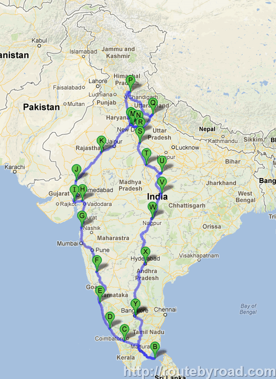 India Road Trip - Google Map - India