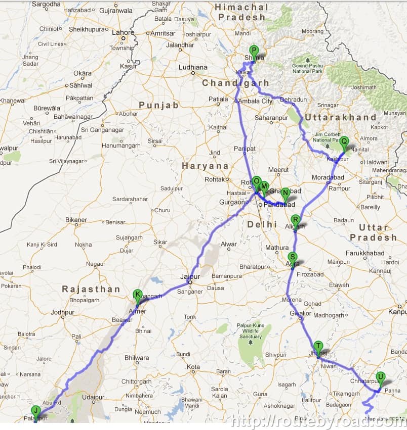 INDIA ROAD TRIP – GOOGLE MAP – NORTHERN INDIA