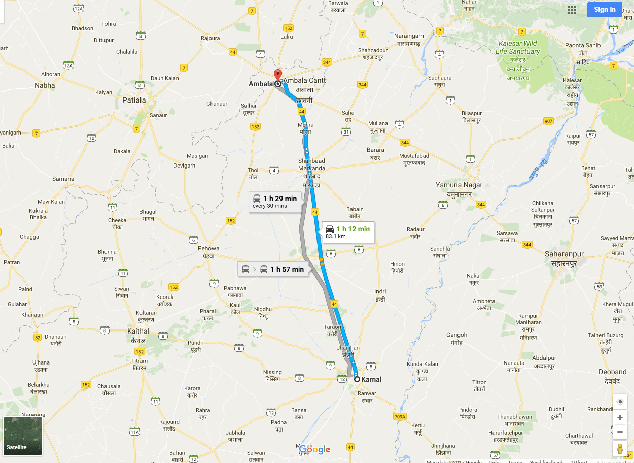 Delhi to Manali Distance - Stage 2 - Karnal to Ambala